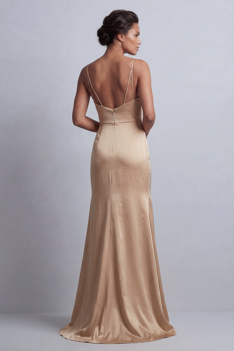 Laden Sie das Bild in den Galerie-Viewer, Champagner-Meerjungfrau-Satin-Kleid der Mutter der Braut mit abnehmbarem Umhang