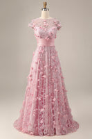 Laden Sie das Bild in den Galerie-Viewer, Rosa A-Linie kurzärmeliges Mutter-der-Braut-Kleid mit 3D-Blumen