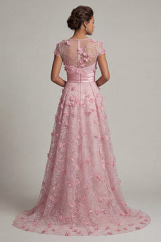 Rosa A-Linie kurzärmeliges Mutter-der-Braut-Kleid mit 3D-Blumen