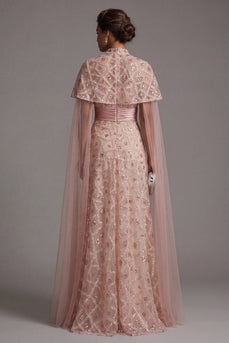 Trägerloses Perlenbesetztes Blush A Linie Brautmutterkleid mit abnehmbarem Umhang