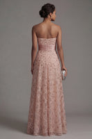 Laden Sie das Bild in den Galerie-Viewer, Trägerloses Perlenbesetztes Blush A Linie Brautmutterkleid mit abnehmbarem Umhang