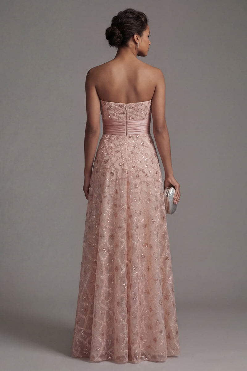 Laden Sie das Bild in den Galerie-Viewer, Trägerloses Perlenbesetztes Blush A Linie Brautmutterkleid mit abnehmbarem Umhang