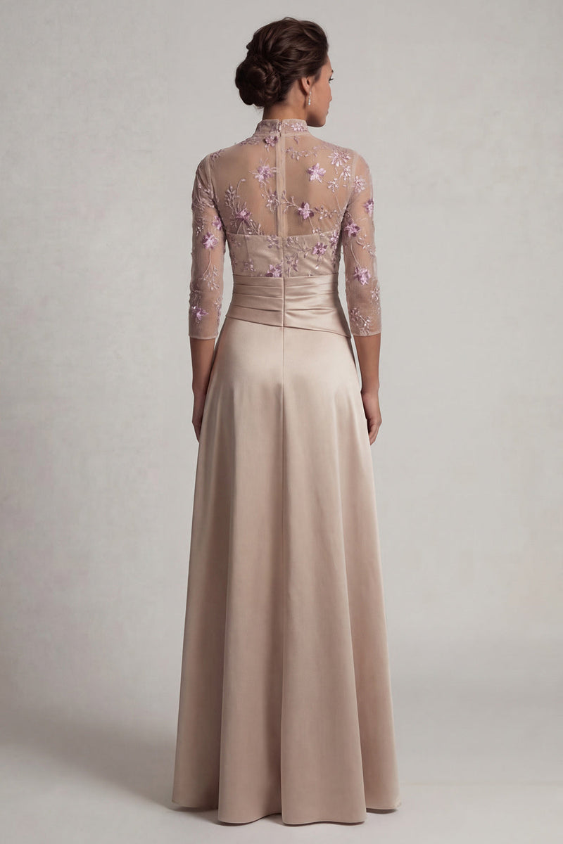Laden Sie das Bild in den Galerie-Viewer, Blumiges Halsausschnitt A-Linie Champagner Mutter-der-Braut-Kleid