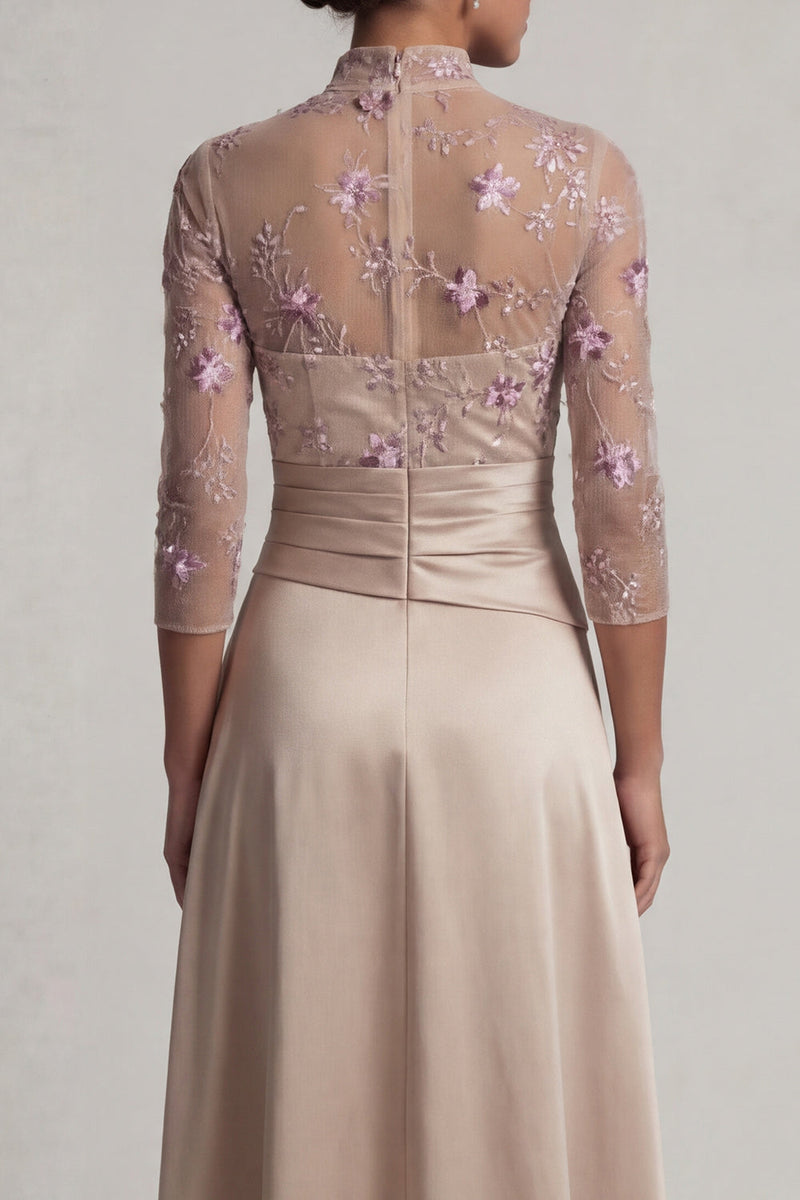 Laden Sie das Bild in den Galerie-Viewer, Blumiges Halsausschnitt A-Linie Champagner Mutter-der-Braut-Kleid