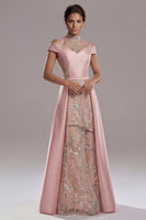 Laden Sie das Bild in den Galerie-Viewer, Off-the-shoulder Illusion Neck A-Linie rosa Pailletten-Mutter-der-Braut-Kleid