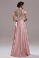 Laden Sie das Bild in den Galerie-Viewer, Off-the-shoulder Illusion Neck A-Linie rosa Pailletten-Mutter-der-Braut-Kleid
