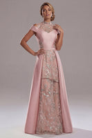 Laden Sie das Bild in den Galerie-Viewer, Off-the-shoulder Illusion Neck A-Linie rosa Pailletten-Mutter-der-Braut-Kleid