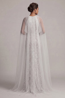 Pailletten-Elfenbein-Meerjungfrauenkleid Mutter der Braut mit Mützenärmeln