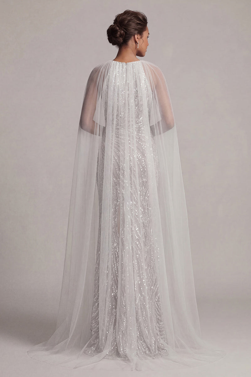 Laden Sie das Bild in den Galerie-Viewer, Pailletten-Elfenbein-Meerjungfrauenkleid Mutter der Braut mit Mützenärmeln