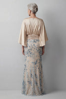 Laden Sie das Bild in den Galerie-Viewer, Champagner-Pailletten-Langarm-Meerjungfrauenkleid Mutter der Braut
