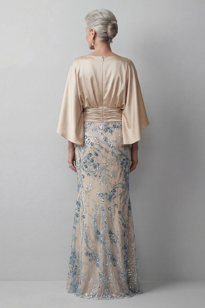 Laden Sie das Bild in den Galerie-Viewer, Champagner-Pailletten-Langarm-Meerjungfrauenkleid Mutter der Braut