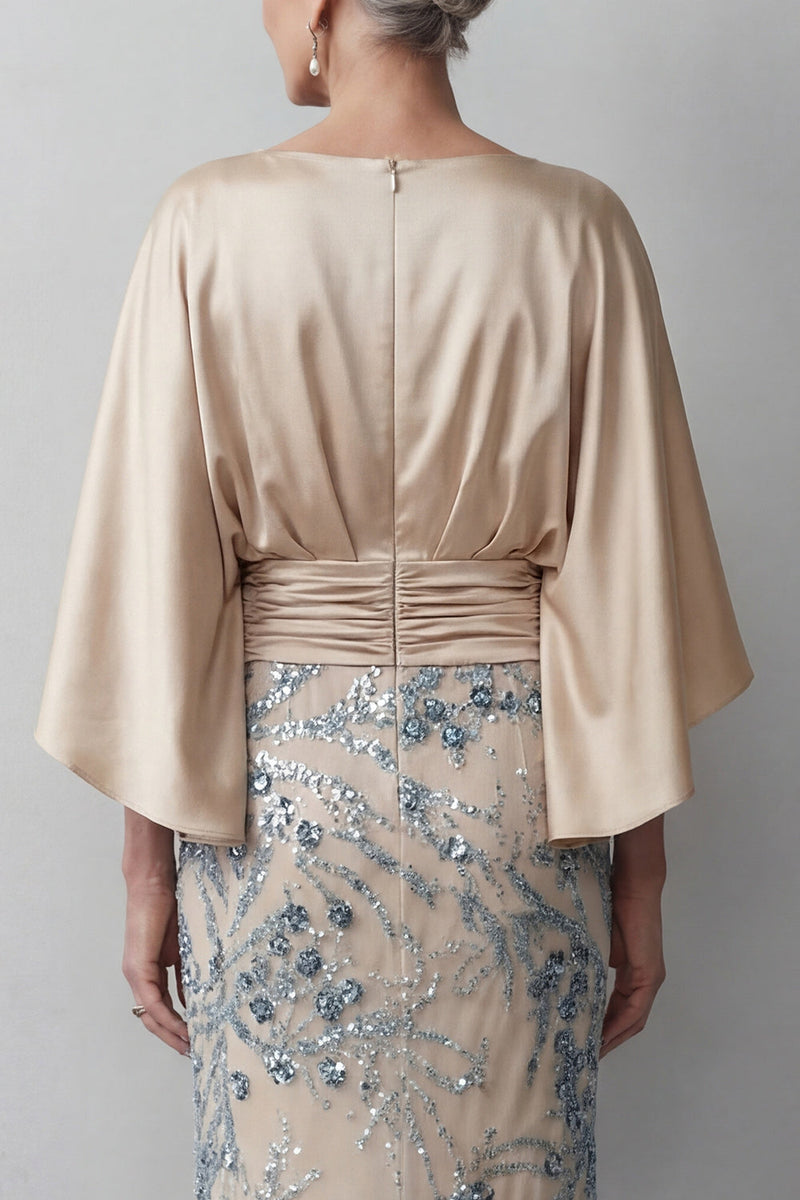 Laden Sie das Bild in den Galerie-Viewer, Champagner-Pailletten-Langarm-Meerjungfrauenkleid Mutter der Braut