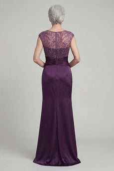 Bateau-Hals, dunkellila, applikierte Meerjungfrau, Mutter der Braut, Kleid