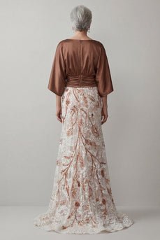 Kaffee 3/4 Ärmel applikiert Meerjungfrau Mutter der Braut Kleid