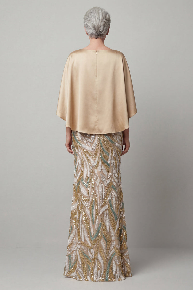 Laden Sie das Bild in den Galerie-Viewer, Pailletten-Champagner-Meerjungfrauenkleid Mutter der Braut mit Mützenärmeln