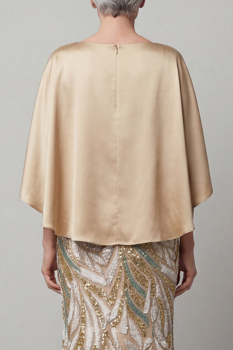 Laden Sie das Bild in den Galerie-Viewer, Pailletten-Champagner-Meerjungfrauenkleid Mutter der Braut mit Mützenärmeln