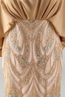 Laden Sie das Bild in den Galerie-Viewer, Pailletten-Champagner-Meerjungfrauenkleid Mutter der Braut mit Mützenärmeln
