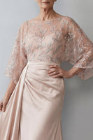 Laden Sie das Bild in den Galerie-Viewer, Blush 3/4 Ärmel appliquierte Meerjungfrau Mutter der Braut Kleid