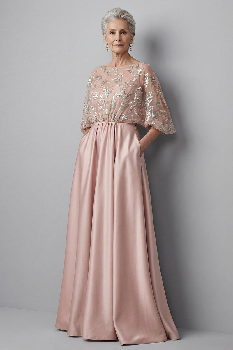 Laden Sie das Bild in den Galerie-Viewer, Blush 3/4 Ärmel appliquiert A-Linie Brautmutterkleid