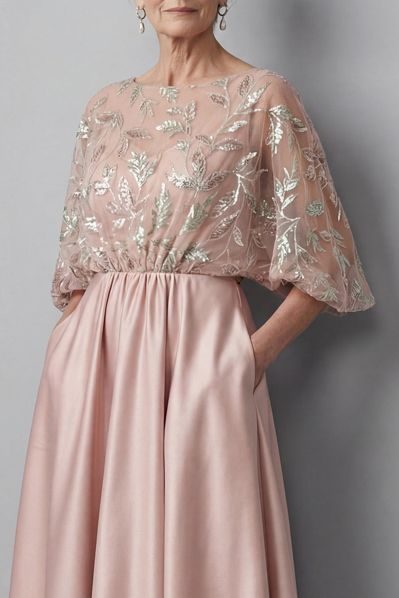Laden Sie das Bild in den Galerie-Viewer, Blush 3/4 Ärmel appliquiert A-Linie Brautmutterkleid