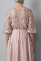 Laden Sie das Bild in den Galerie-Viewer, Blush 3/4 Ärmel appliquiert A-Linie Brautmutterkleid