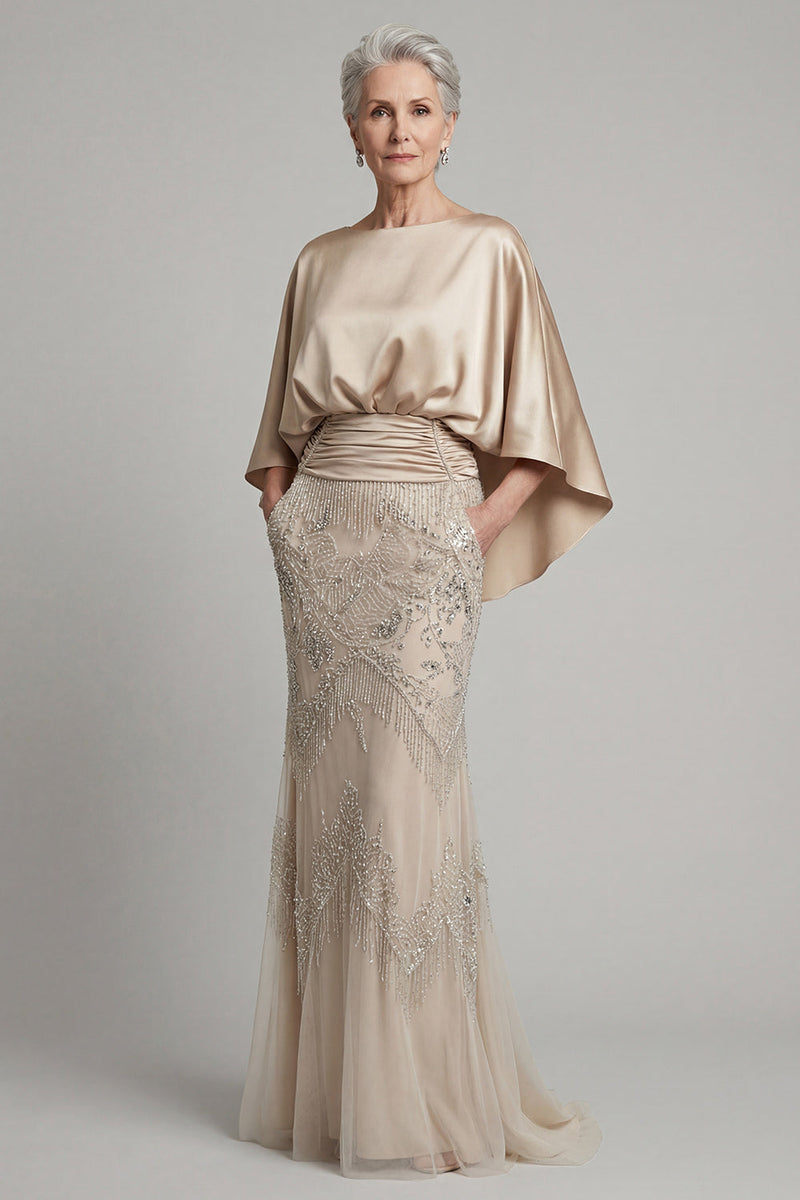 Laden Sie das Bild in den Galerie-Viewer, Champagner-Meerjungfrau-Pailletten-Mutter-Braut-Kleid mit Taschen