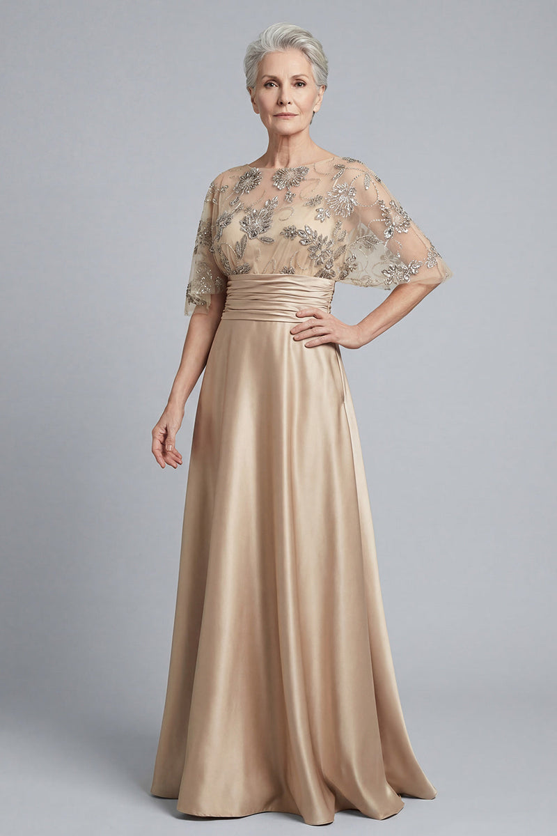 Laden Sie das Bild in den Galerie-Viewer, Champagner-Halbärmel-Pailletten A-Linie Mutter-der-Braut-Kleid
