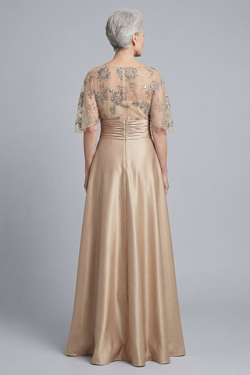 Laden Sie das Bild in den Galerie-Viewer, Champagner-Halbärmel-Pailletten A-Linie Mutter-der-Braut-Kleid