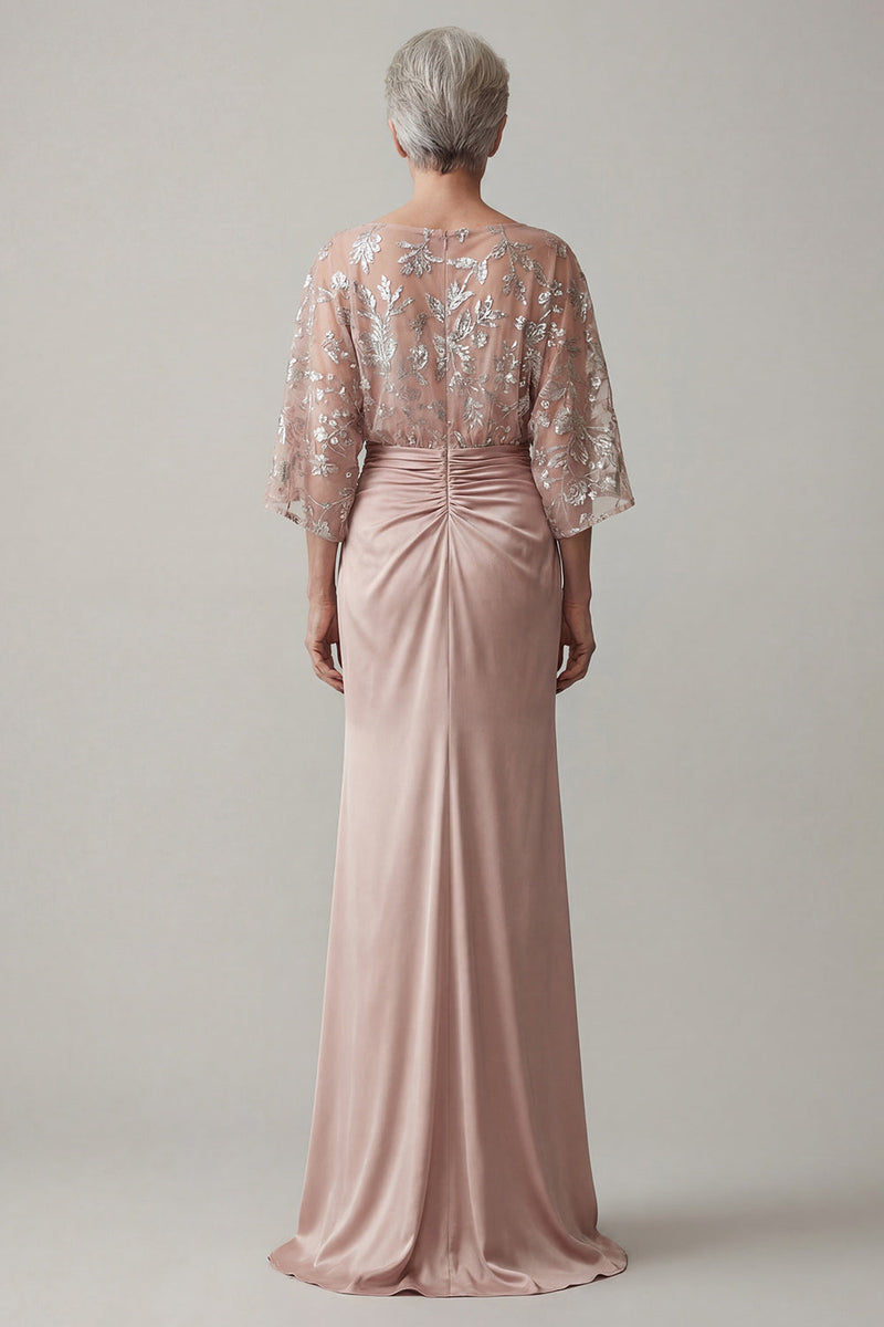 Laden Sie das Bild in den Galerie-Viewer, Blush Bateau-Hals Blumenhals glitzernde perlenbesetzte Meerjungfrau Langes Mutter der Braut Kleid
