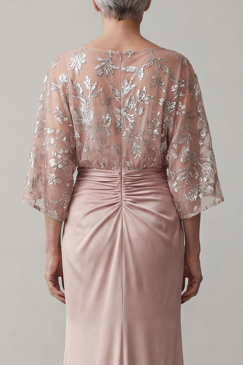 Laden Sie das Bild in den Galerie-Viewer, Blush Bateau-Hals Blumenhals glitzernde perlenbesetzte Meerjungfrau Langes Mutter der Braut Kleid