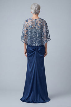 Blaues Blumen glitzerndes Pailletten Meerjungfrauen Langes gerafftes Mutter der Braut Kleid