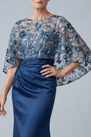 Laden Sie das Bild in den Galerie-Viewer, Blaues Blumen glitzerndes Pailletten Meerjungfrauen Langes gerafftes Mutter der Braut Kleid