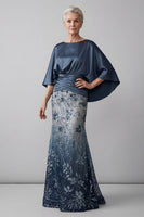 Laden Sie das Bild in den Galerie-Viewer, Glitzernde Meerjungfrau Langes florale marineblaue Pailletten Mutter der Braut Kleid
