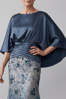 Laden Sie das Bild in den Galerie-Viewer, Glitzernde Meerjungfrau Langes florale marineblaue Pailletten Mutter der Braut Kleid