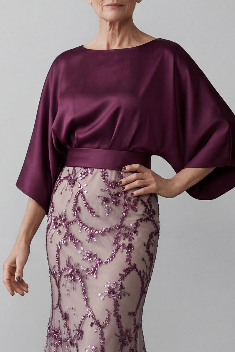Laden Sie das Bild in den Galerie-Viewer, Glitzernde Meerjungfrau dunkelviolette Pailletten Langes Mutter der Braut Kleid