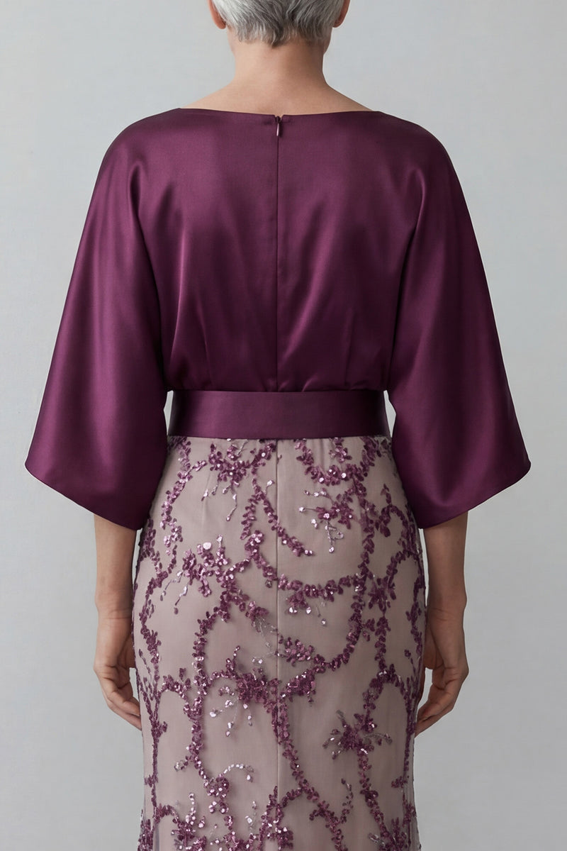 Laden Sie das Bild in den Galerie-Viewer, Glitzernde Meerjungfrau dunkelviolette Pailletten Langes Mutter der Braut Kleid