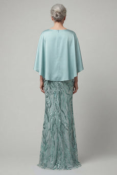 Glitzerndes Meerjungfrauenblaues Paillettenkleid Lange Mutter der Braut