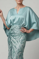 Laden Sie das Bild in den Galerie-Viewer, Glitzerndes Meerjungfrauenblaues Paillettenkleid Lange Mutter der Braut