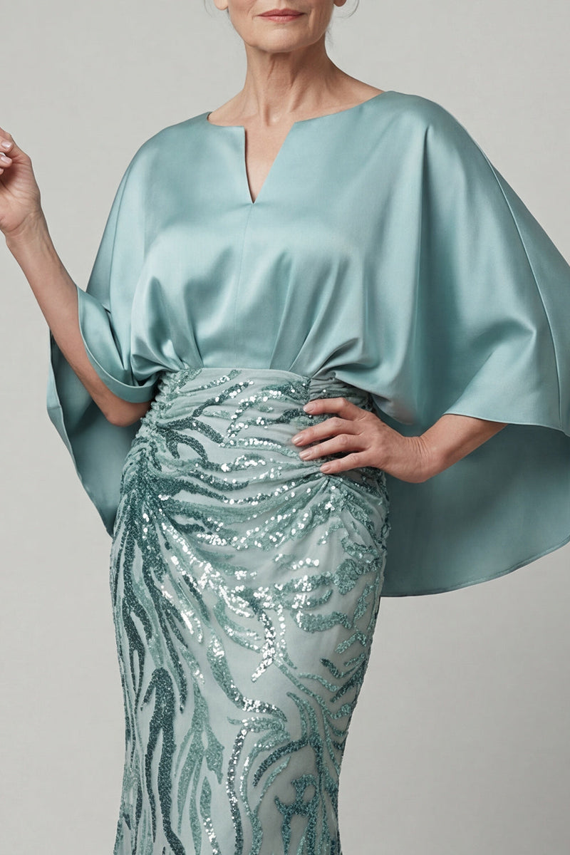 Laden Sie das Bild in den Galerie-Viewer, Glitzerndes Meerjungfrauenblaues Paillettenkleid Lange Mutter der Braut