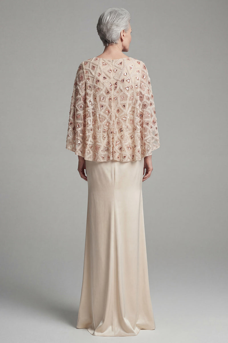 Laden Sie das Bild in den Galerie-Viewer, Meerjungfrauen-Elfenbeinperlen, funkelndes langes Mutter-der-Braut-Kleid