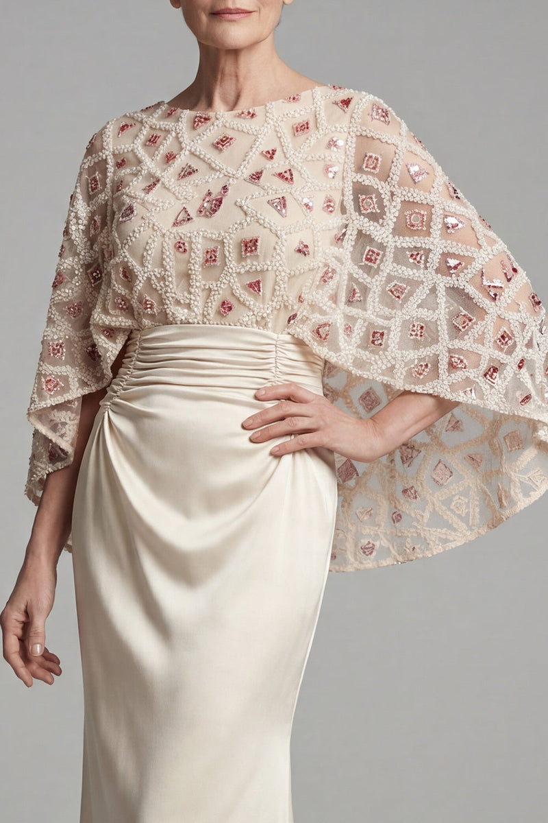 Laden Sie das Bild in den Galerie-Viewer, Meerjungfrauen-Elfenbeinperlen, funkelndes langes Mutter-der-Braut-Kleid