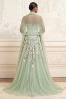 Laden Sie das Bild in den Galerie-Viewer, Trägerloses Staubiges Sage A-Linie Pailletten Tüll Besticktes Langes Abschlussballkleid mit Schlitz