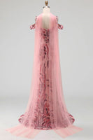 Laden Sie das Bild in den Galerie-Viewer, Glitzerndes Meerjungfrauen-Tüll, kalte Schulter rosa Pailletten, langes Abschlussballkleid mit Halsschal
