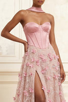 Laden Sie das Bild in den Galerie-Viewer, A-Line Pink Sweetheart Corset 3D Flowers Langball-Kleid mit Schlitz