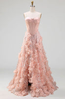 Laden Sie das Bild in den Galerie-Viewer, Rouge-A-Linie trägerloses Korsett, Pailletten Basque-Taille geblümtes langes Abschlussballkleid mit Schlitz