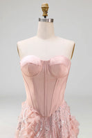 Laden Sie das Bild in den Galerie-Viewer, Rouge-A-Linie trägerloses Korsett, Pailletten Basque-Taille geblümtes langes Abschlussballkleid mit Schlitz