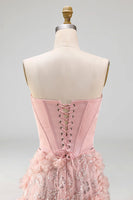 Laden Sie das Bild in den Galerie-Viewer, Rouge-A-Linie trägerloses Korsett, Pailletten Basque-Taille geblümtes langes Abschlussballkleid mit Schlitz
