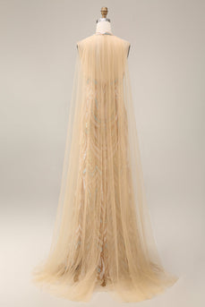 Glitzerndes Champagner-Halter-Meerjungfrauen-Pailletten Langes Abendkleid