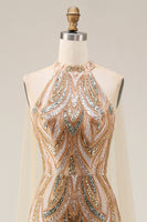Laden Sie das Bild in den Galerie-Viewer, Glitzerndes Champagner-Halter-Meerjungfrauen-Pailletten Langes Abendkleid