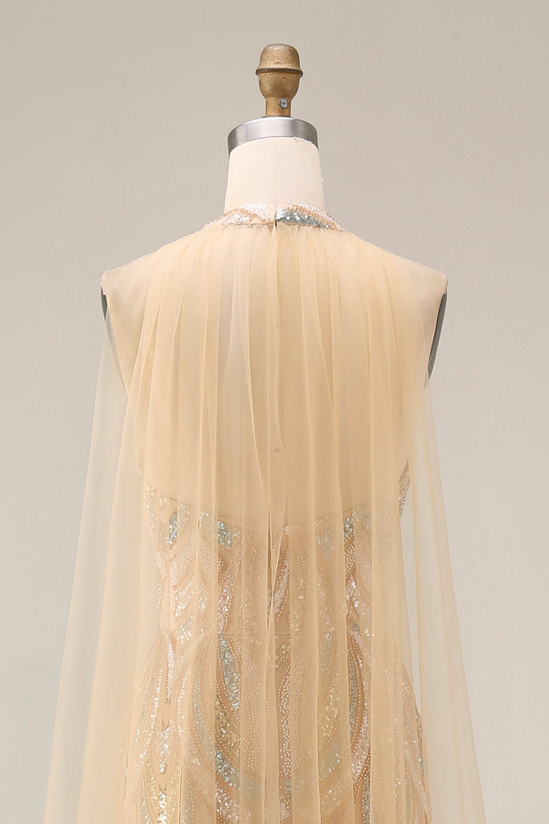 Laden Sie das Bild in den Galerie-Viewer, Glitzerndes Champagner-Halter-Meerjungfrauen-Pailletten Langes Abendkleid